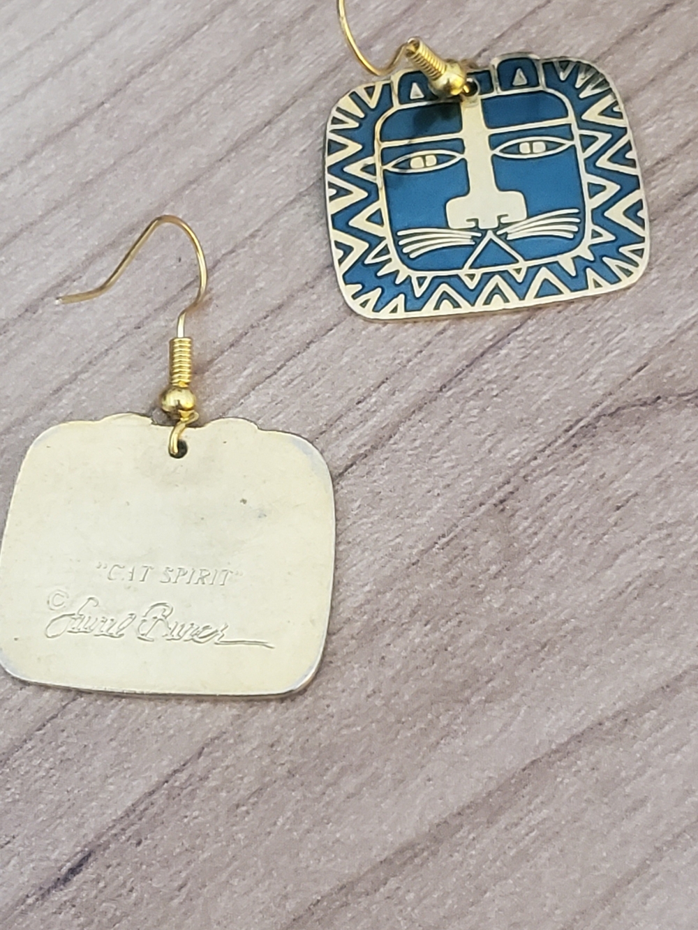 Blue and Gold Cat Drop Earrings - Women Jewelry - Picture 3 of 4